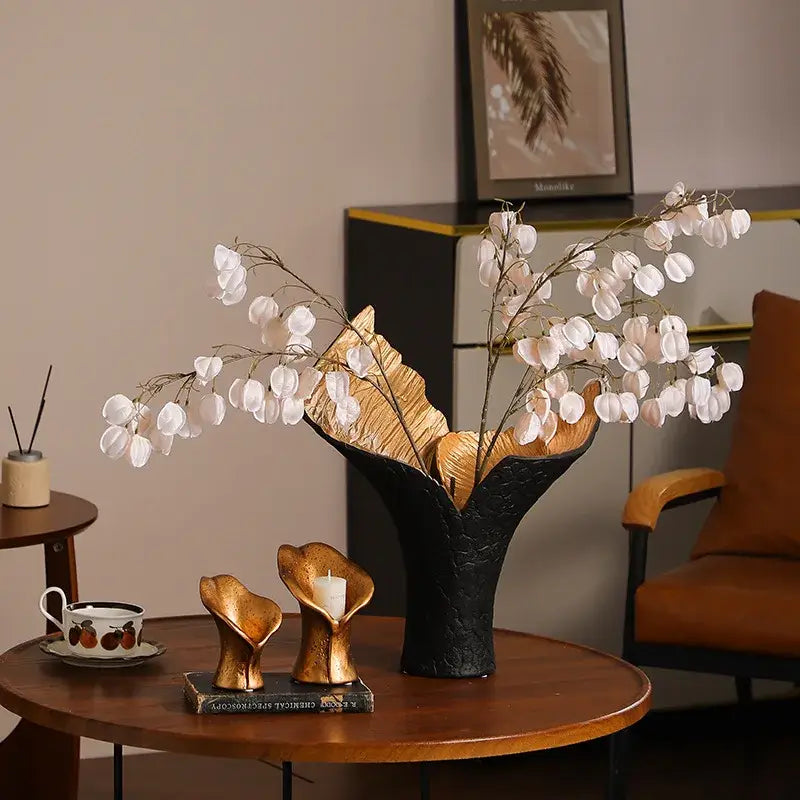 DecorBites™ Black Gold Resin Handicrafts Display Vase Candlestick Home Decor