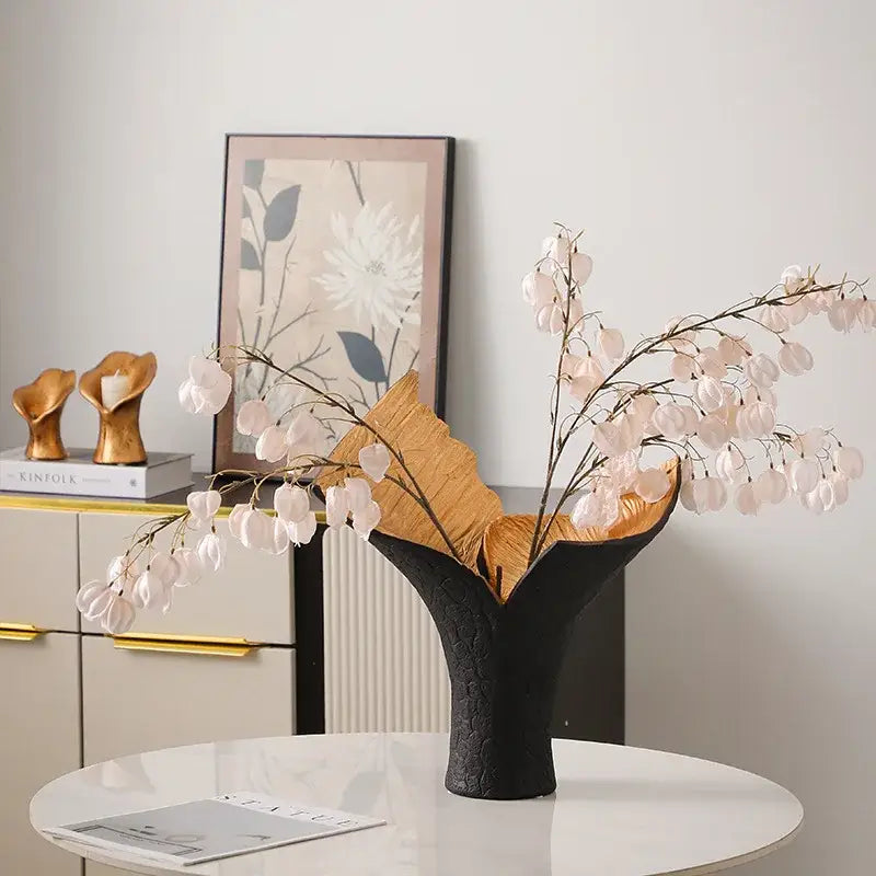 DecorBites™ Black Gold Resin Handicrafts Display Vase Candlestick Home Decor