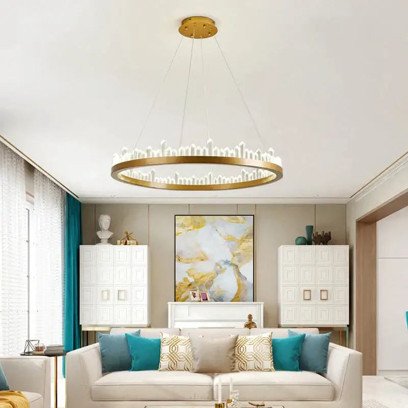 DecorBites™ Black Gold Rings Crystal Chandelier - Nordic Luxury LED Lighting for Living Room