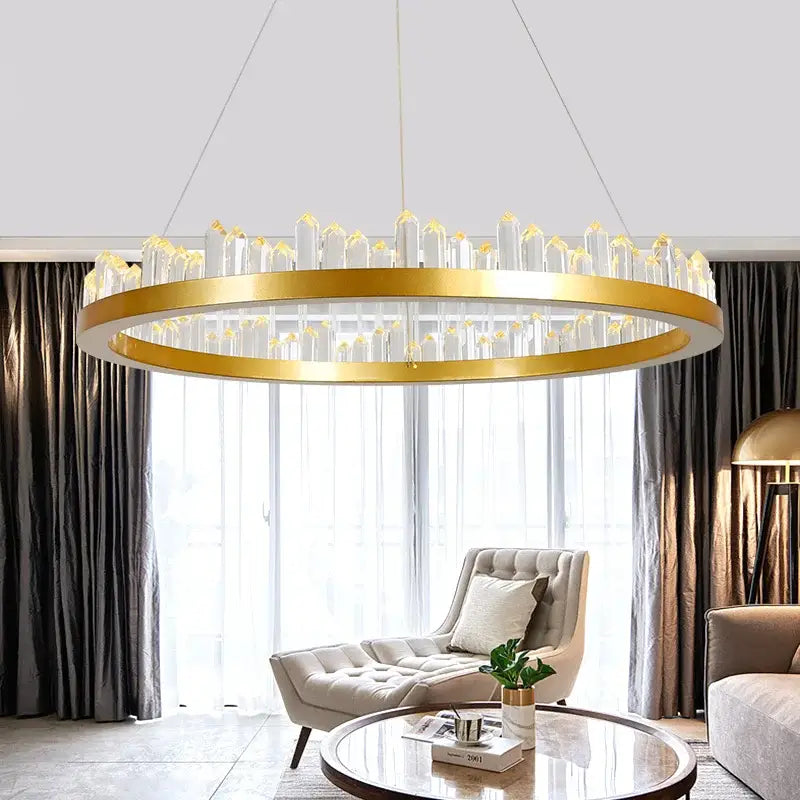 DecorBites™ Black Gold Rings Crystal Chandelier - Nordic Luxury LED Lighting for Living Room