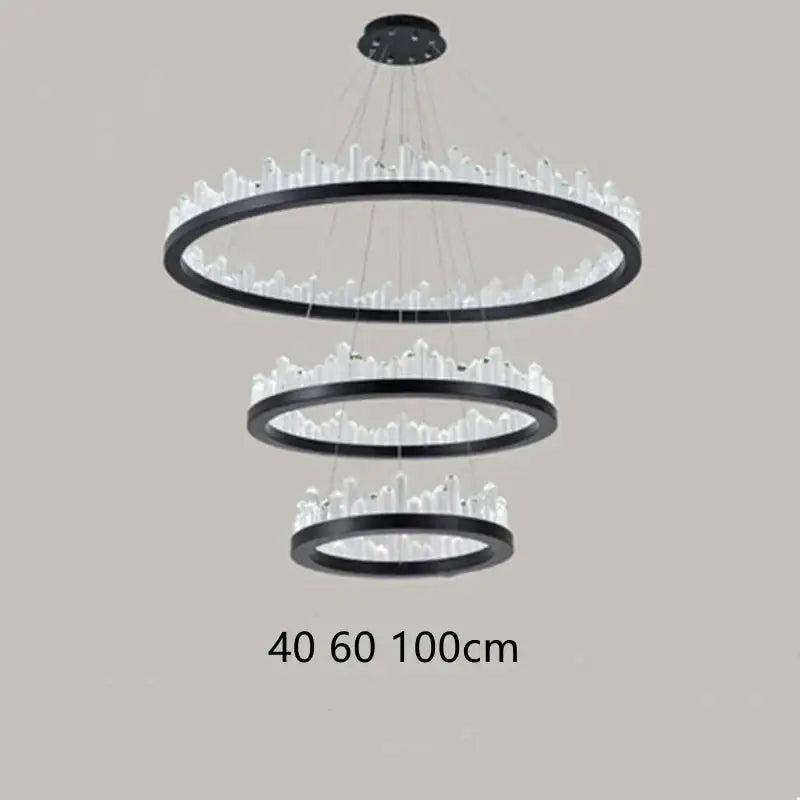 DecorBites™ Black Gold Rings Crystal Chandelier - Nordic Luxury LED Lighting for Living Room
