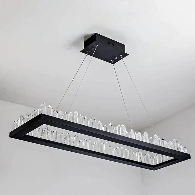 DecorBites™ Black Gold Rings Crystal Chandelier - Nordic Luxury LED Lighting for Living Room