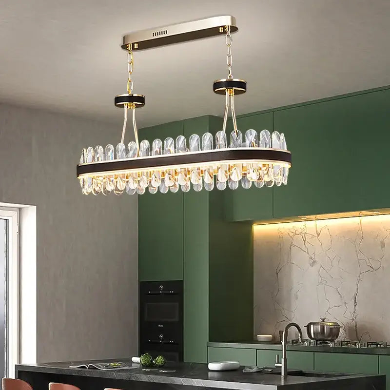 DecorBites™ Black Gold Round LED Crystal Chandelier for Living Room - Modern Suspension Luminaire