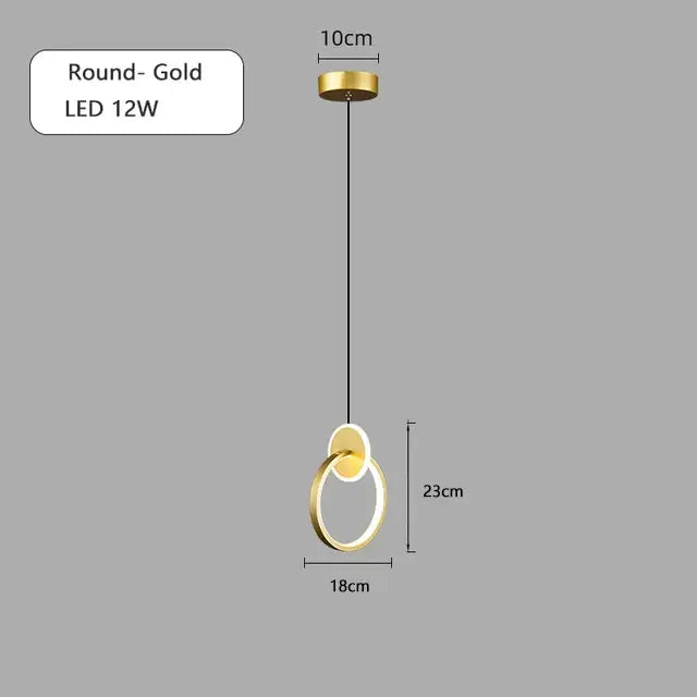 DecorBites™ Black Gold Round Pendant Light Chandelier for Bedside Long Cable 12W