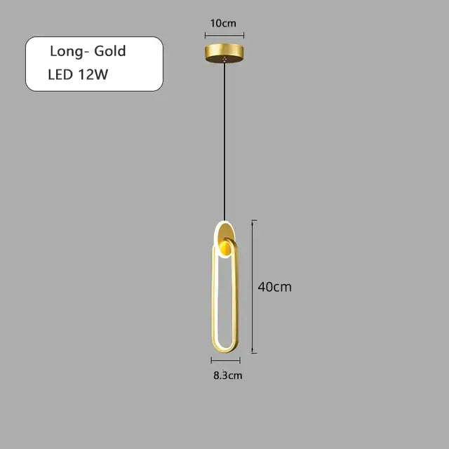 DecorBites™ Black Gold Round Pendant Light Chandelier for Bedside Long Cable 12W