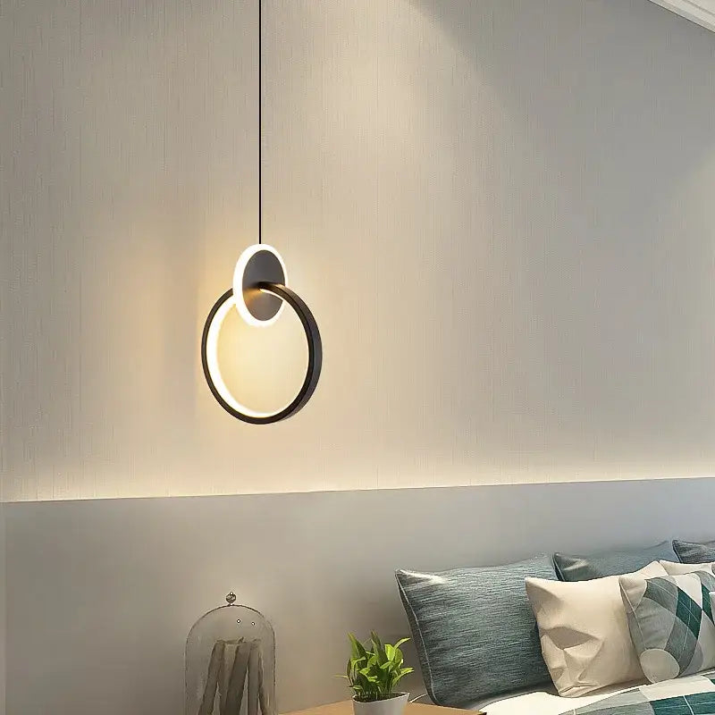 DecorBites™ Black Gold Round Pendant Light Chandelier for Bedside Long Cable 12W