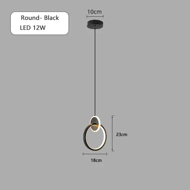DecorBites™ Black Gold Round Pendant Light Chandelier for Bedside Long Cable 12W