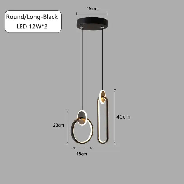 DecorBites™ Black Gold Round Pendant Light Chandelier for Bedside Long Cable 12W