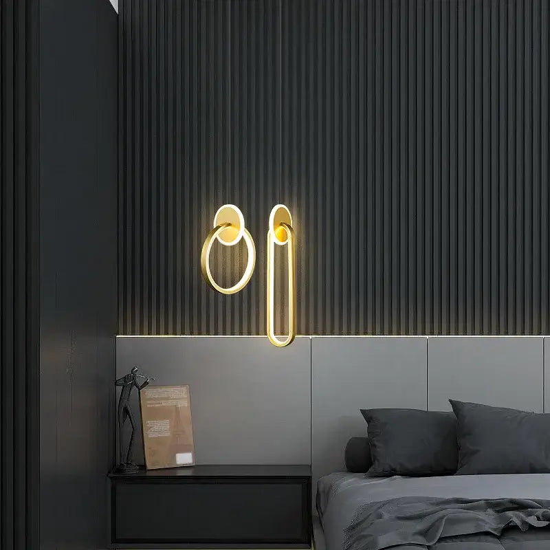 DecorBites™ Black Gold Round Pendant Light Chandelier for Bedside Long Cable 12W