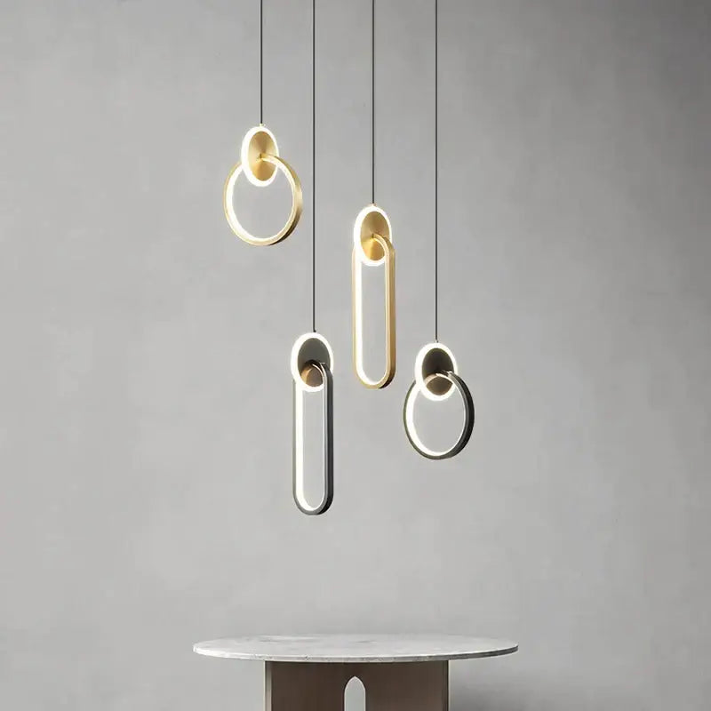 DecorBites™ Black Gold Round Pendant Light Chandelier for Bedside Long Cable 12W