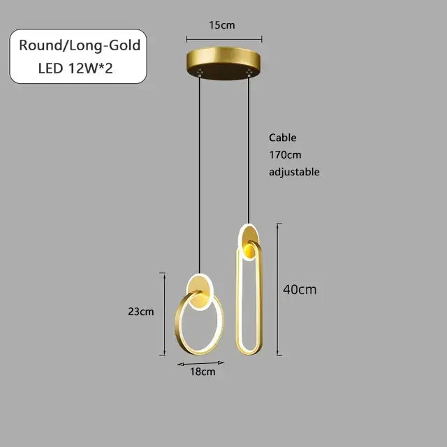 DecorBites™ Black Gold Round Pendant Light Chandelier for Bedside Long Cable 12W