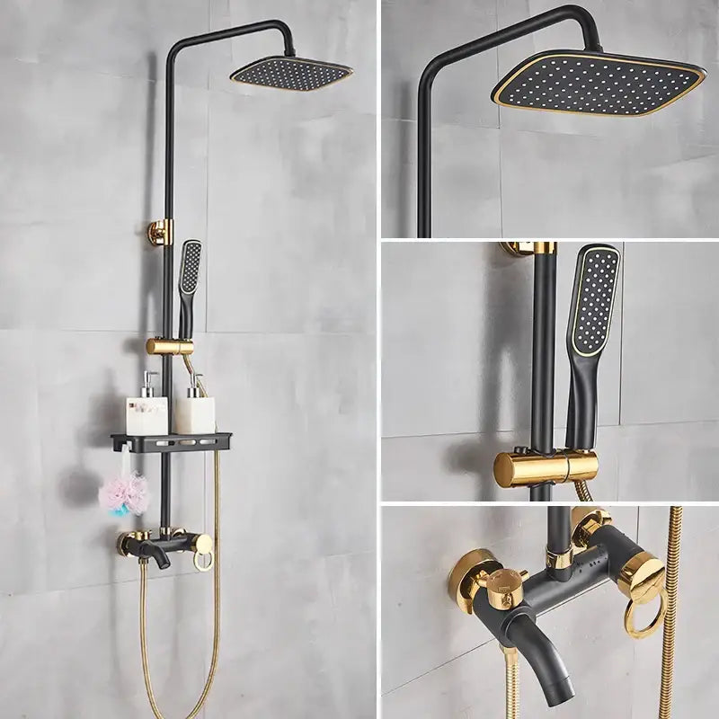 DecorBites™ Black Gold Shower Faucet Set with Bidet Function, Wall Mounted Rainfall Mixer