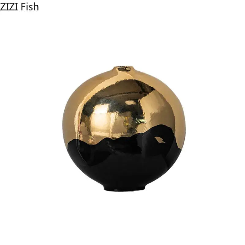 DecorBites™ Black Golden Ceramic Vase Desk Decoration Minimalism Aesthetic Floral Room Decor