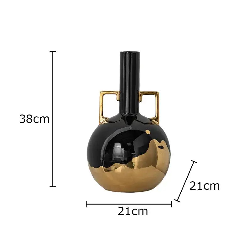 DecorBites™ Black Golden Ceramic Vase Desk Decoration Minimalism Aesthetic Floral Room Decor