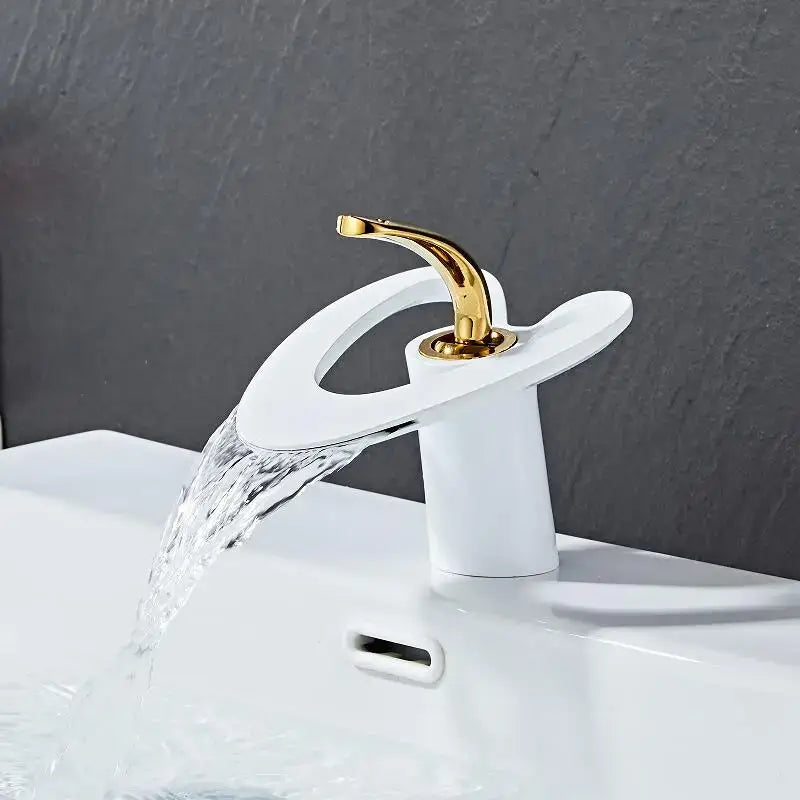 DecorBites™ Black Gray Brass Waterfall Basin Faucet Hot Cold Mixer Tap White Gold