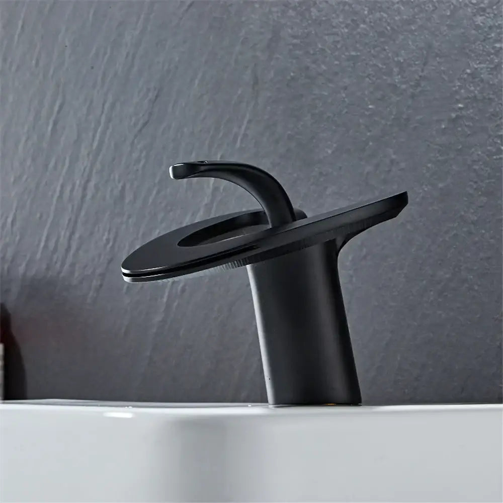 DecorBites™ Black Gray Brass Waterfall Basin Faucet Hot Cold Mixer Tap White Gold