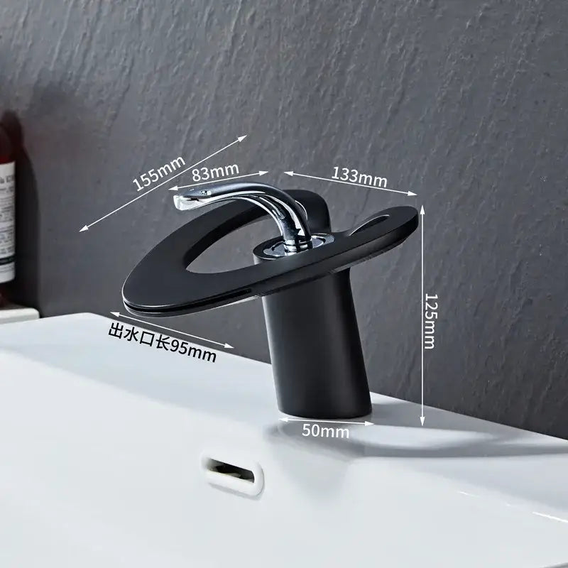 DecorBites™ Black Gray Brass Waterfall Basin Faucet Hot Cold Mixer Tap White Gold