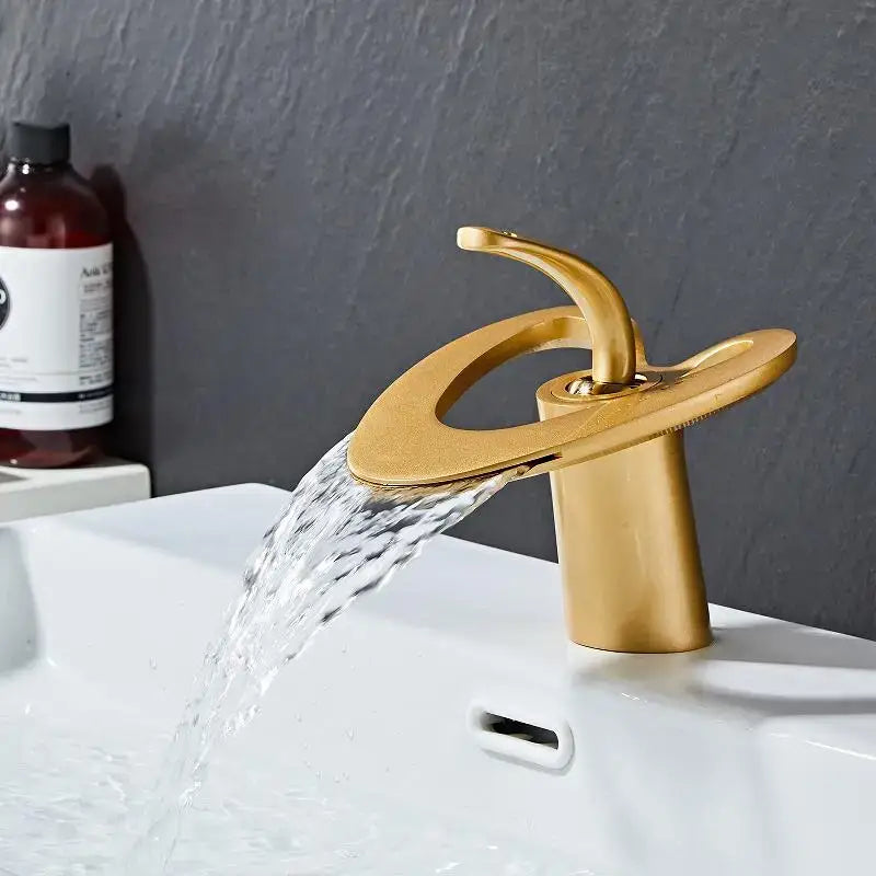 DecorBites™ Black Gray Brass Waterfall Basin Faucet Hot Cold Mixer Tap White Gold