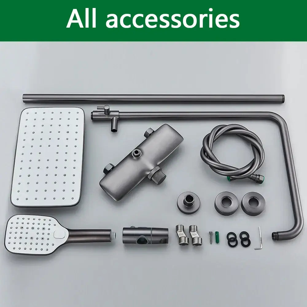 DecorBites™ Black Gray Wall Mounted Shower System Set with Bathtub Faucet