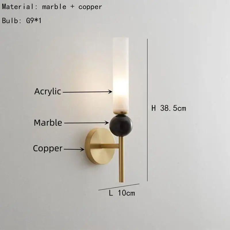 DecorBites™ Black Green Marble Wall Lamp Sconce with Copper Acrylic Lampshade