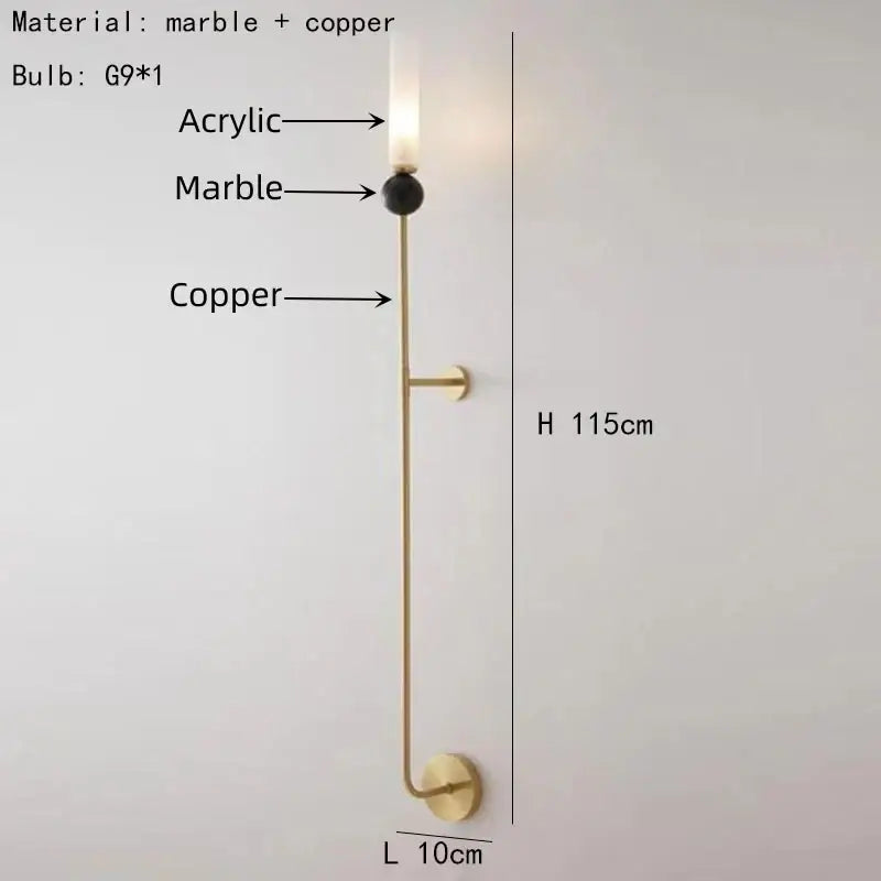 DecorBites™ Black Green Marble Wall Lamp Sconce with Copper Acrylic Lampshade