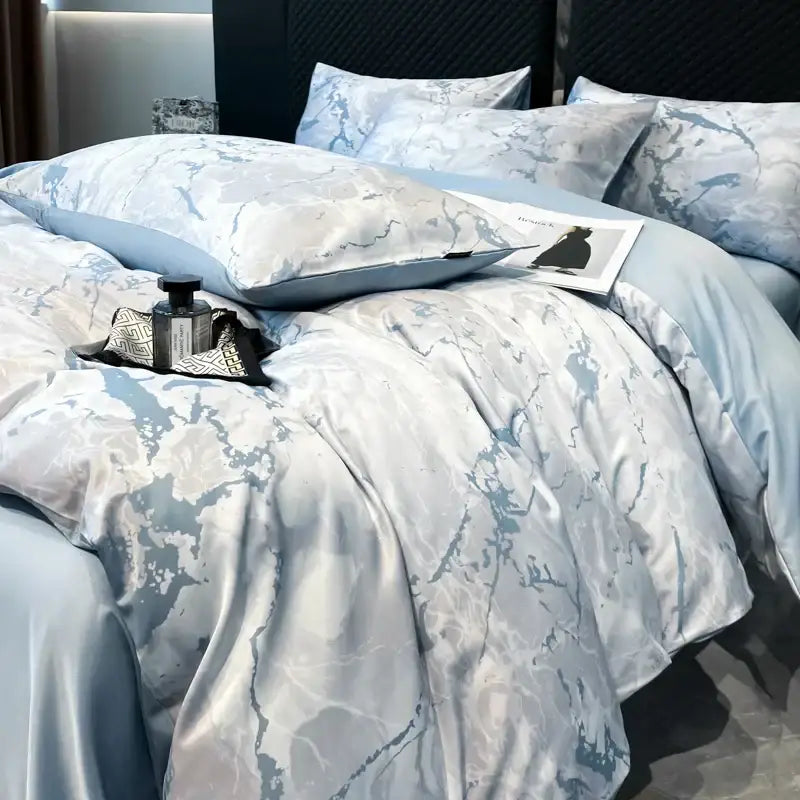 DecorBites™ Black Grey Marble Ice Silk Duvet Cover Set - Luxury Cooling Comfort, Nordic Style