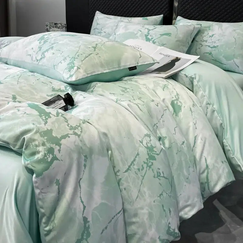 DecorBites™ Black Grey Marble Ice Silk Duvet Cover Set - Luxury Cooling Comfort, Nordic Style