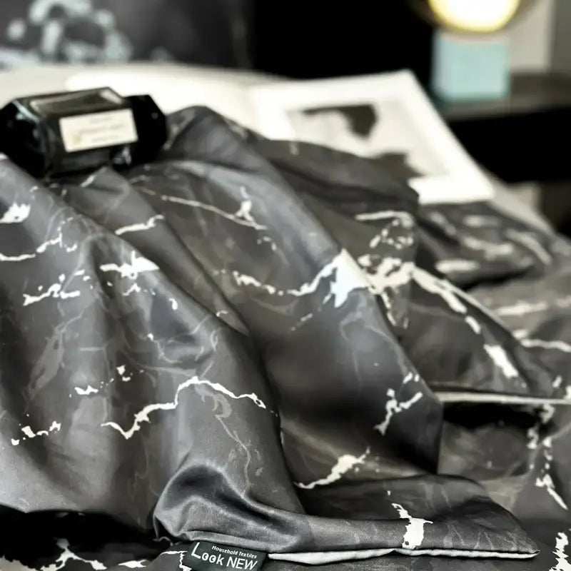 DecorBites™ Black Grey Marble Ice Silk Duvet Cover Set - Luxury Cooling Comfort, Nordic Style