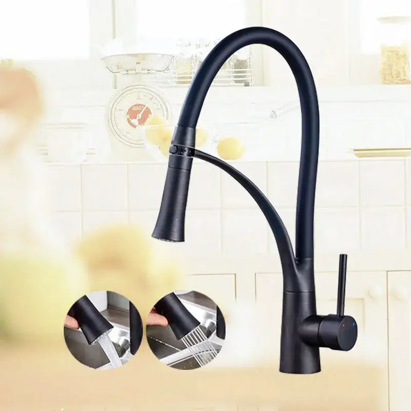 DecorBites™ Black Hose Kitchen Mixer Tap with Single Handle Stream Sprayer, Chrome Finish