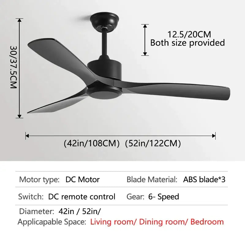 DecorBites™ Black Industrial Ceiling Fan 52Inch DC Powerful Airflow Living Room Office Commercial