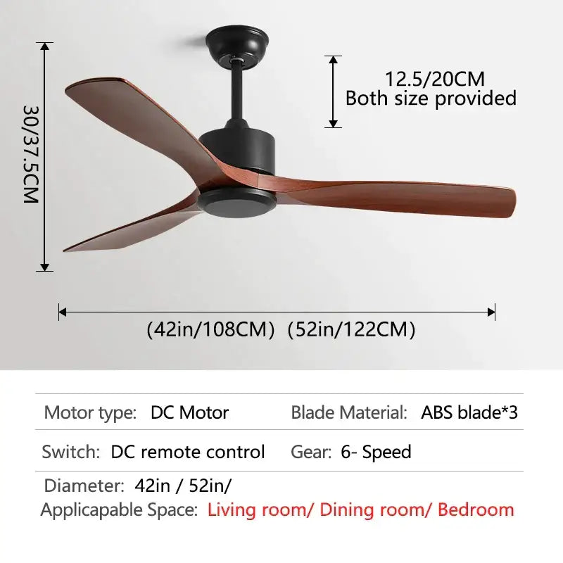 DecorBites™ Black Industrial Ceiling Fan 52Inch DC Powerful Airflow Living Room Office Commercial