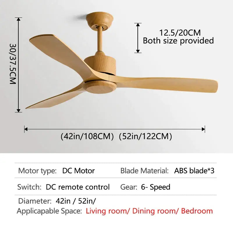 DecorBites™ Black Industrial Ceiling Fan 52Inch DC Powerful Airflow Living Room Office Commercial