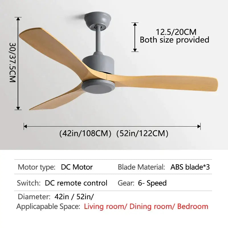DecorBites™ Black Industrial Ceiling Fan 52Inch DC Powerful Airflow Living Room Office Commercial