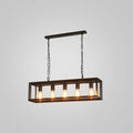 DecorBites black industrial rectangular island pendant with five exposed Edison bulbs in metal frame ceiling light fixture