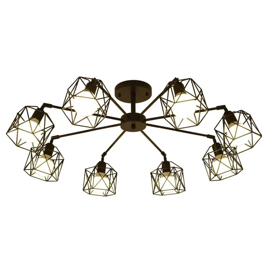 DecorBites™ Black Iron Cage Chandelier: Adjustable Spider Design Modern Ceiling Lamp