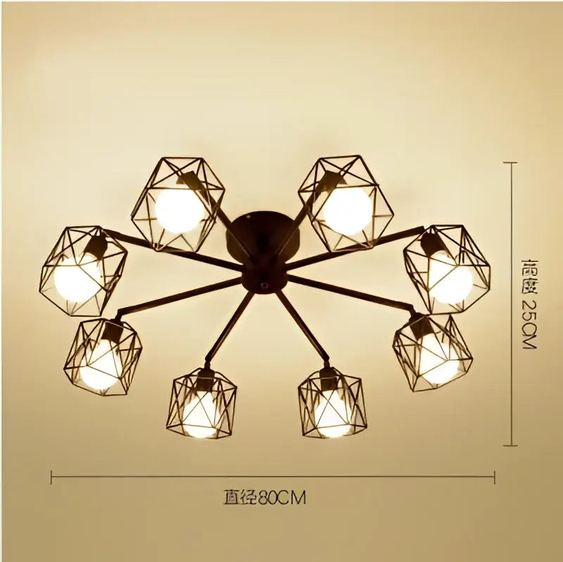 DecorBites™ Black Iron Cage Chandelier: Adjustable Spider Design Modern Ceiling Lamp