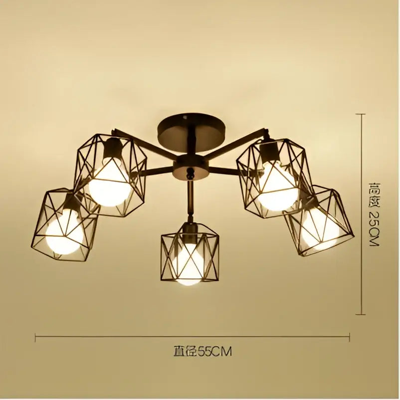 DecorBites™ Black Iron Cage Chandelier: Adjustable Spider Design Modern Ceiling Lamp