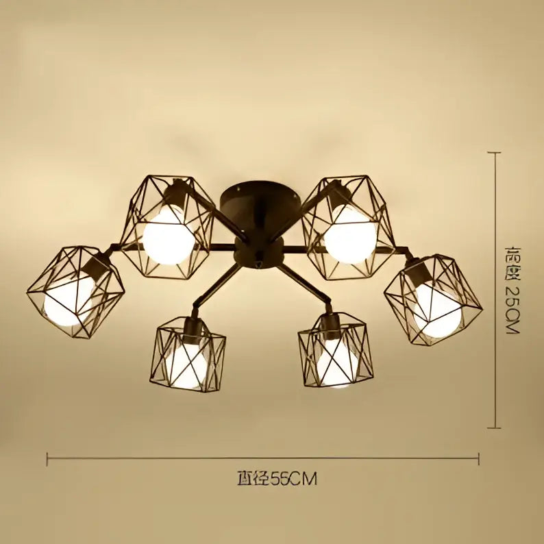 DecorBites™ Black Iron Cage Chandelier: Adjustable Spider Design Modern Ceiling Lamp