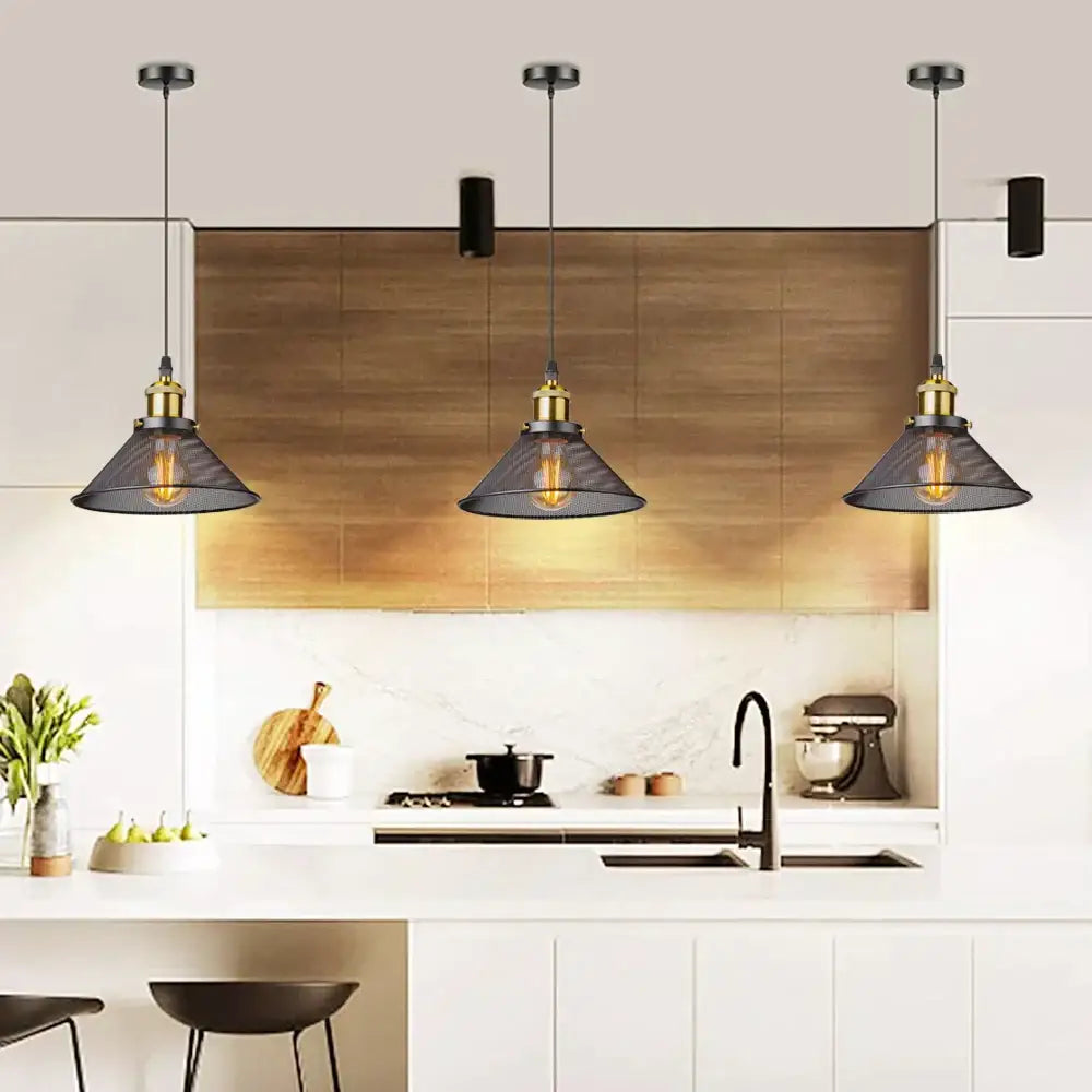 DecorBites™ Black Iron Cage Farmhouse Pendant Light Fixture for Kitchen Island, Dining Room, Hallway