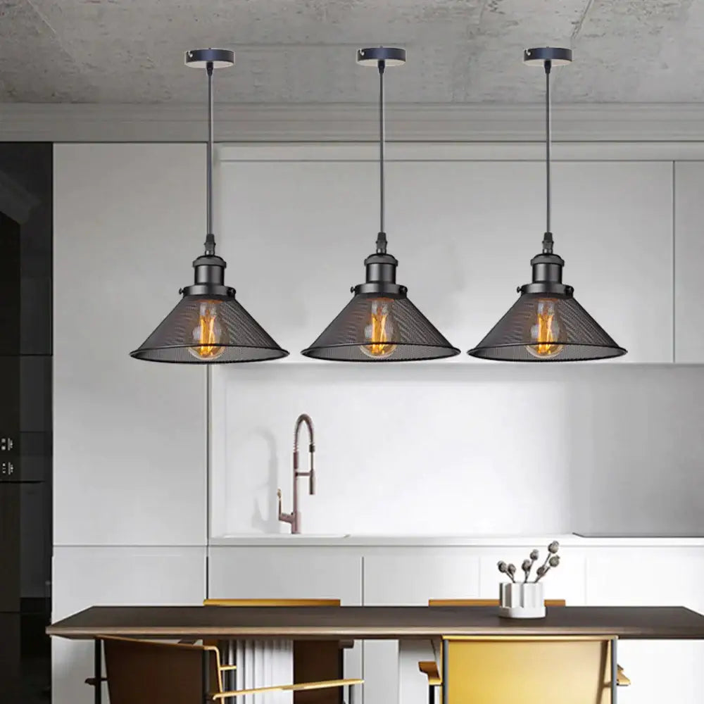 DecorBites™ Black Iron Cage Farmhouse Pendant Light Fixture for Kitchen Island, Dining Room, Hallway