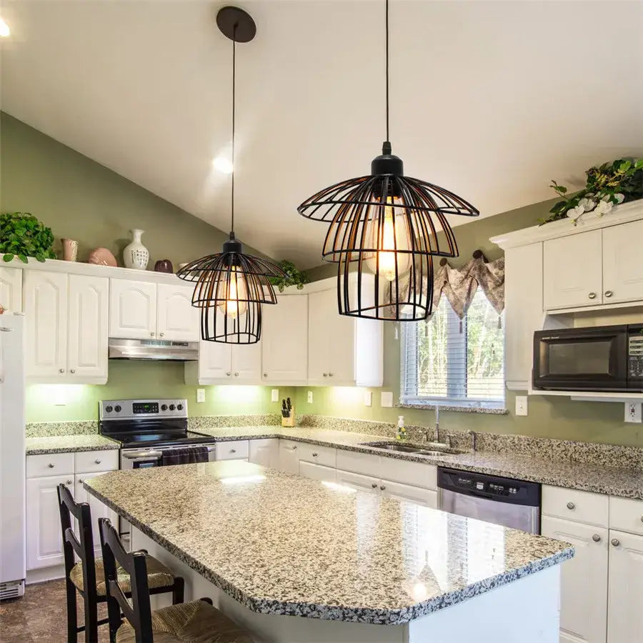 DecorBites™ Black Iron Cage Pendant Light for Kitchen Living Room Shop