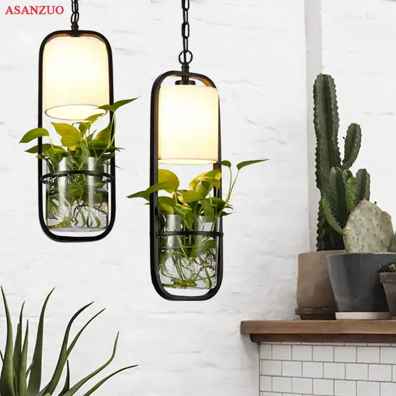 DecorBites™ Black Iron Cage Pendant Light with Glass Cloth Shade E14 Loft Hanging Lamp
