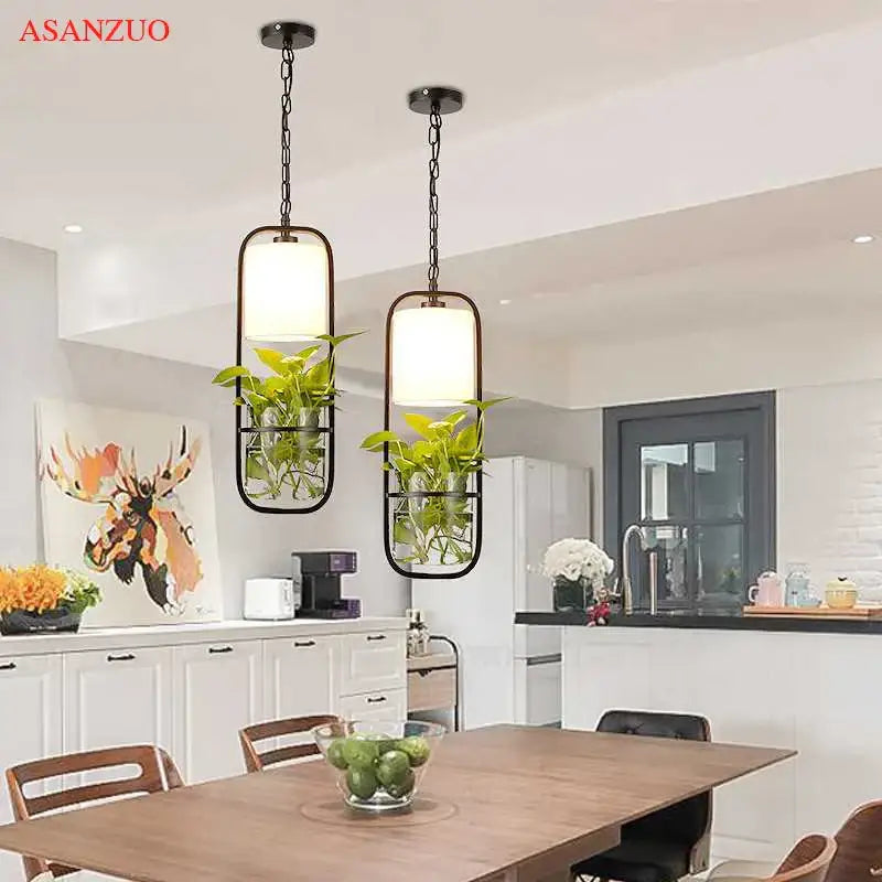 DecorBites™ Black Iron Cage Pendant Light with Glass Cloth Shade E14 Loft Hanging Lamp