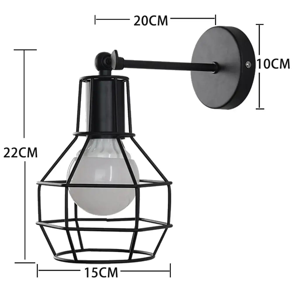 DecorBites™ Black Iron Cage Wall Lamp: Retro Indoor Sconce for Bedroom, Bar, and Reading