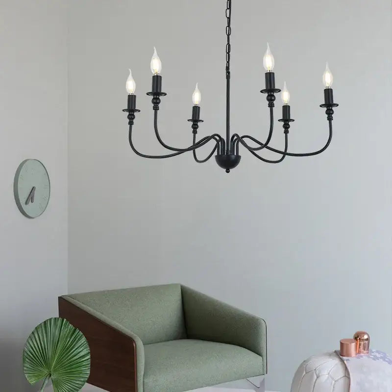 DecorBites™ Black Iron Chandelier LED Candle Light Fixture for Home & Hospitality