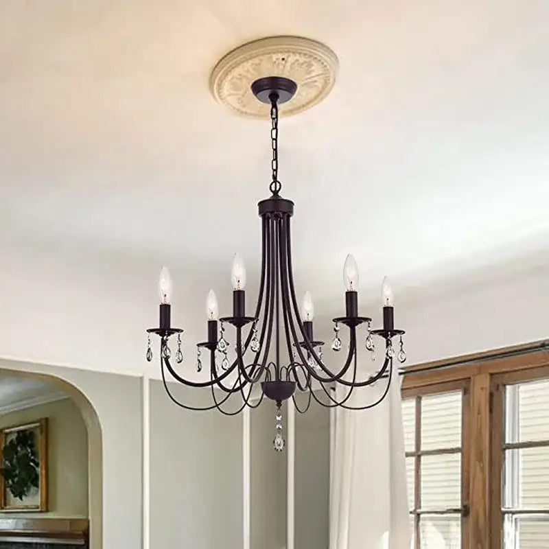 DecorBites™ Black Iron Chandelier with Crystal Pendant for Home Lighting