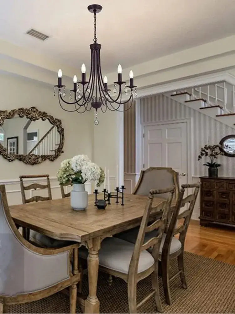 DecorBites™ Black Iron Chandelier with Crystal Pendant for Home Lighting