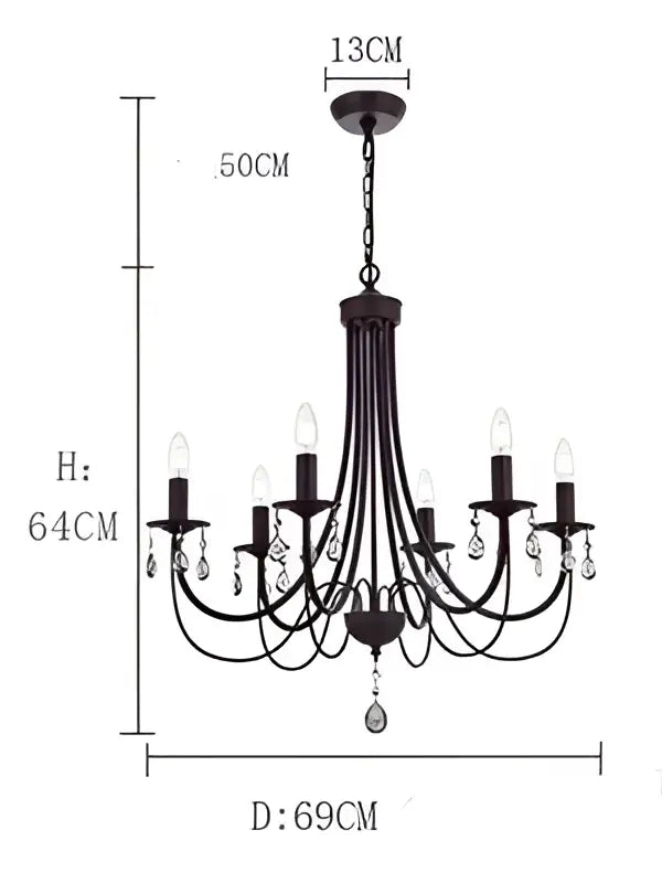 DecorBites™ Black Iron Chandelier with Crystal Pendant for Home Lighting