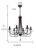 DecorBites™ Black Iron Chandelier with Crystal Pendant for Home Lighting