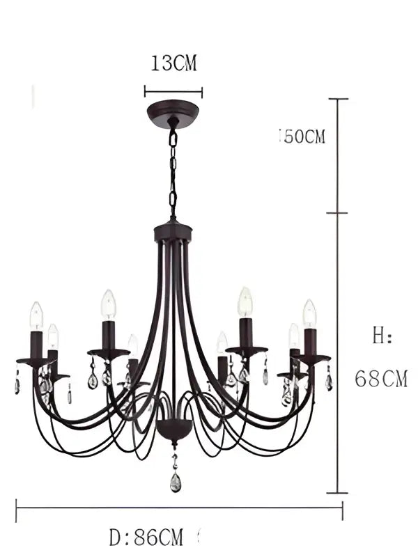 DecorBites™ Black Iron Chandelier with Crystal Pendant for Home Lighting